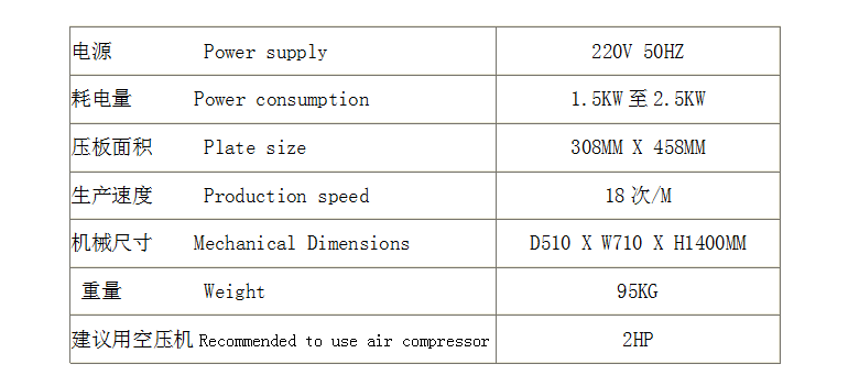 上熱式吸塑封口機技術參數 上熱式吸塑封口機技術參數