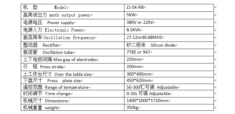 高周波熔接機技術參數